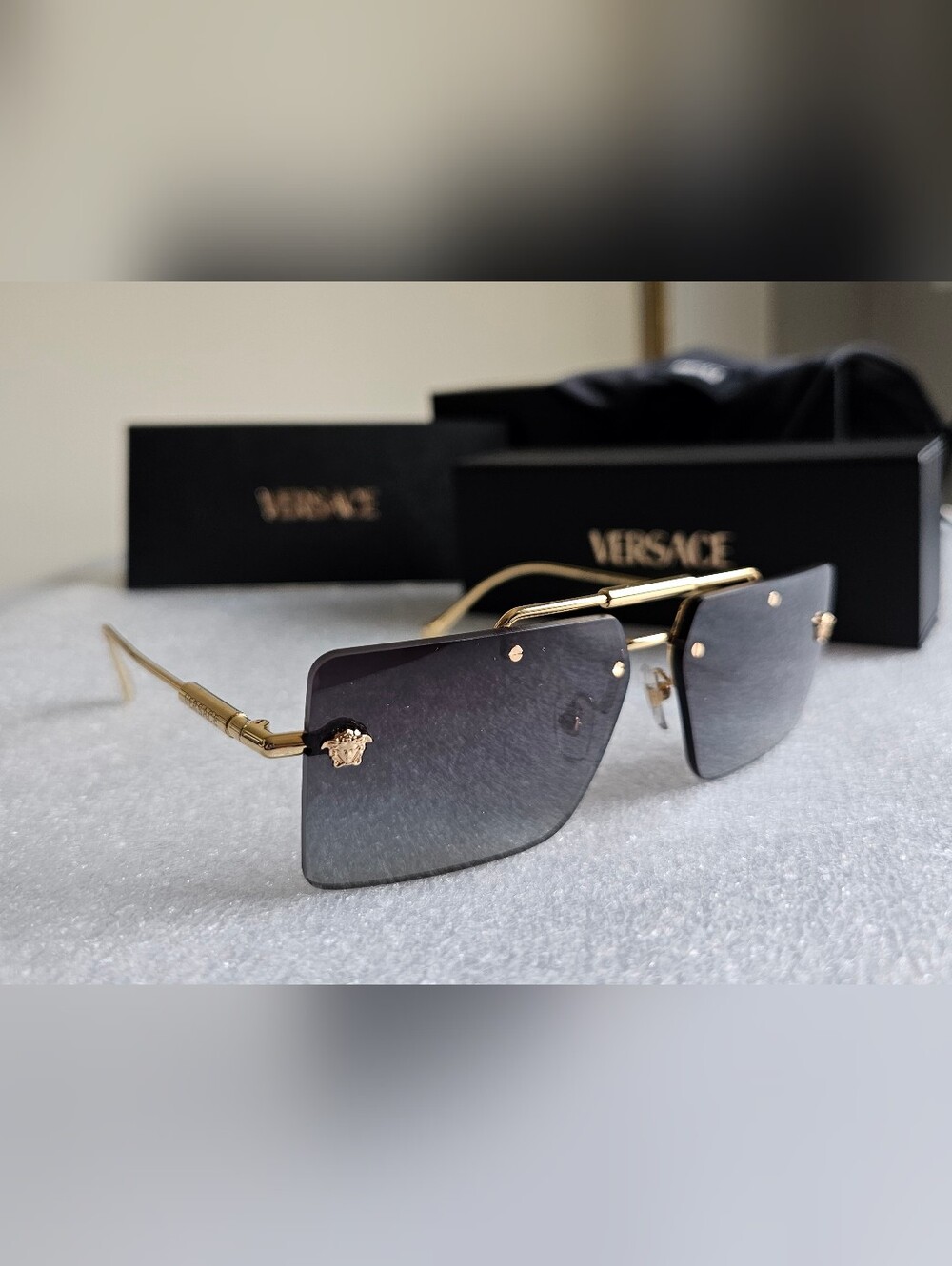 VERSACE VE 2245 10027/8G - Medusa Glam - Rimless Rectangle Sunglasses